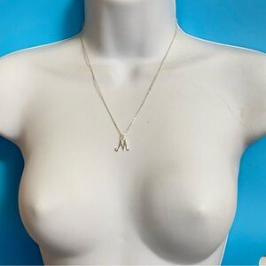 Sterling Silver "M" Initial Necklace .925 LA Script 18" Minimalist